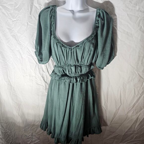 90s renaissance faire whismical cottage core muted green dress - Picture 2 of 4